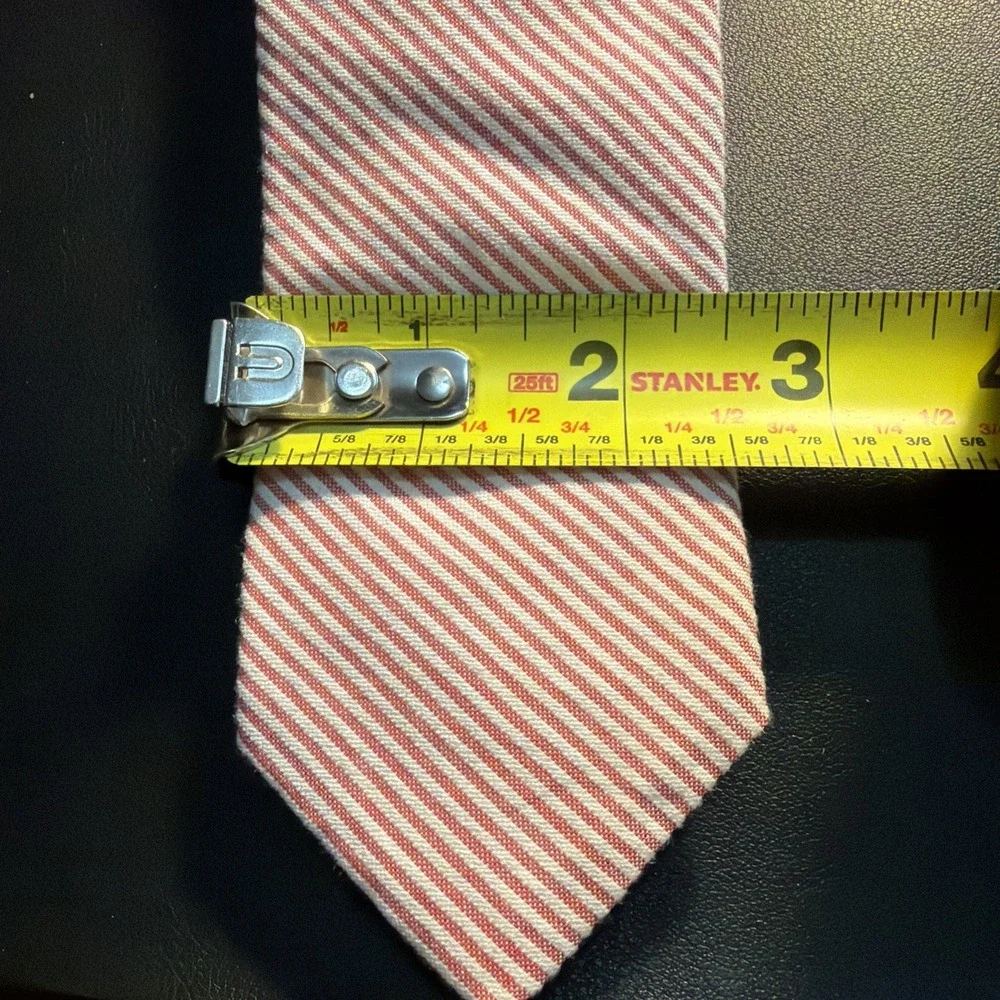 J. Crew Men's Red And White Striped Cotton Necktie Handmade In USA!